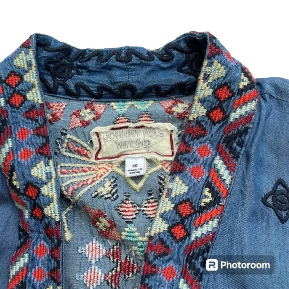 Johnny Was Mareen Kimono XS – Chambray Embroidered Boho Cardigan - Picture 10 of 14